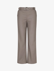 Pantalon droit uni en simili - Taupe foncé - 1