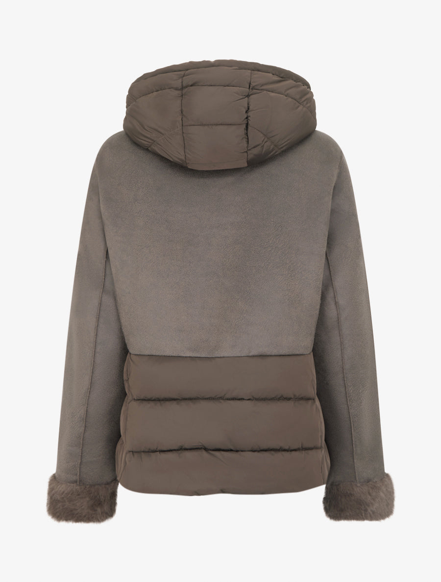 Manteau bimatière à intérieur fourrure synthétique - Taupe foncé - 2