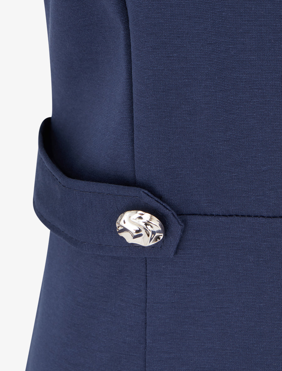Robe sans manches droite boutons décoratifs - Marine - 3
