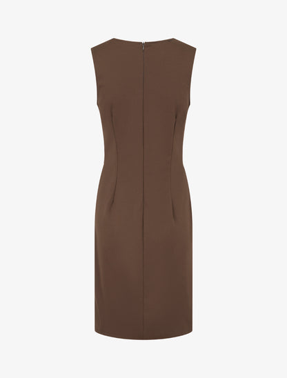 Robe sans manches droite boutons décoratifs - Marron - 2