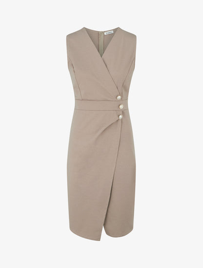 Robe portefeuille sans manches - Taupe - 1