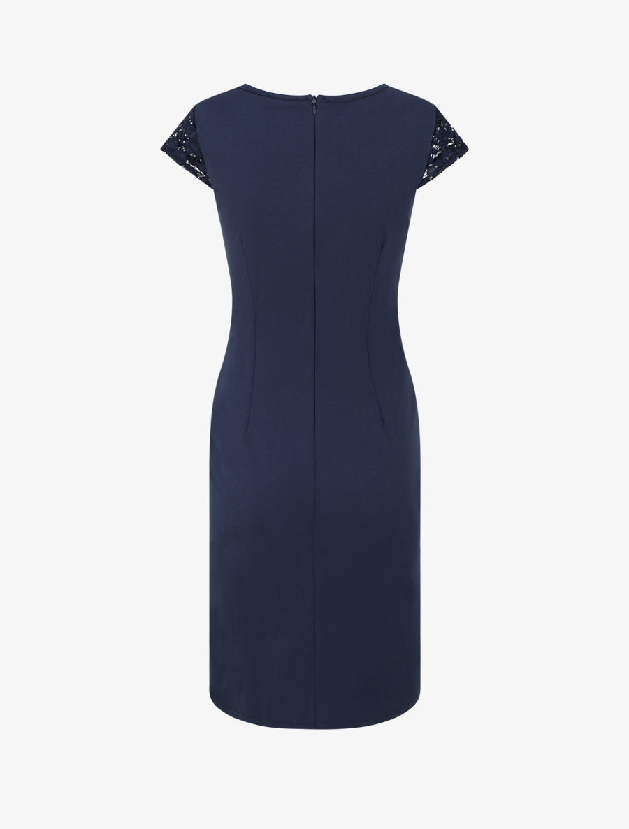 Robe portefeuille à buste dentelle - Marine - 2