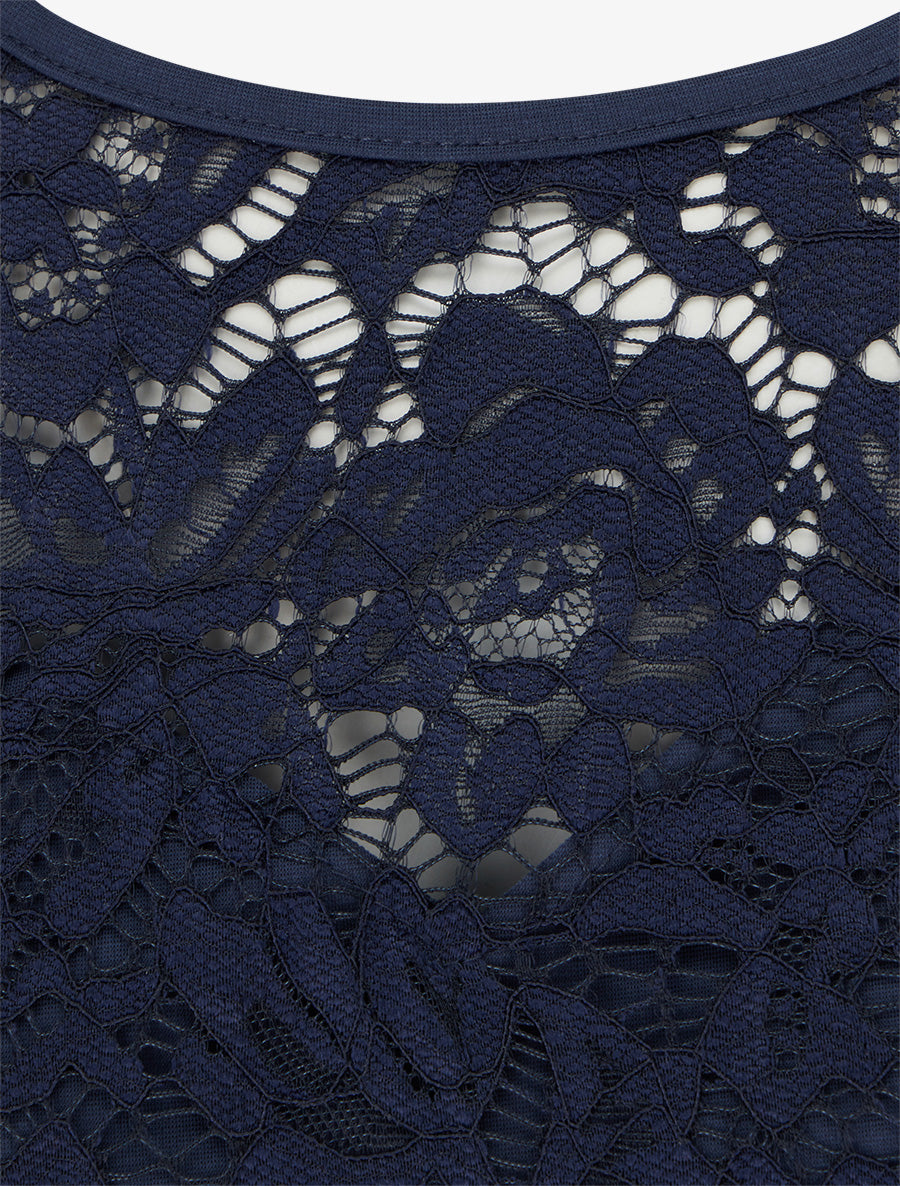 Robe portefeuille à buste dentelle - Marine - 3