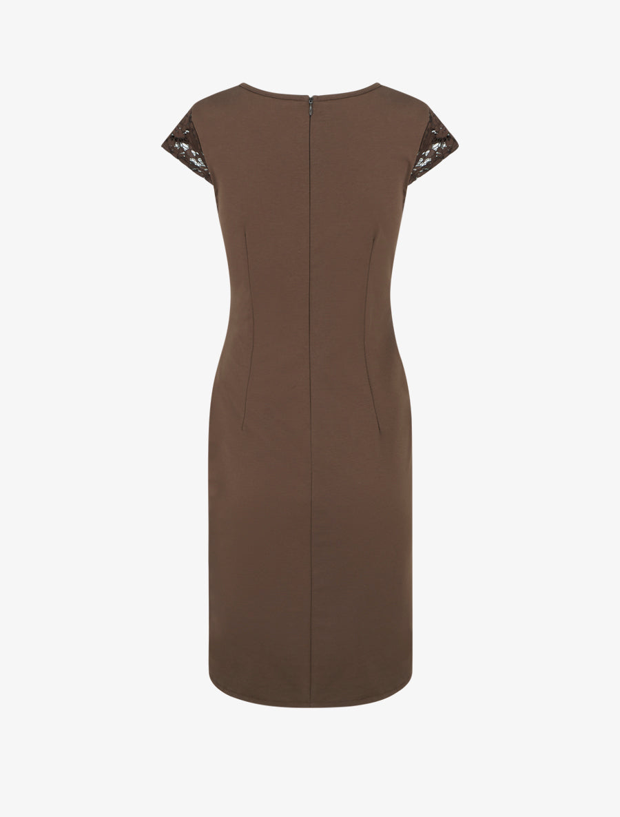 Robe portefeuille à buste dentelle - Marron - 2