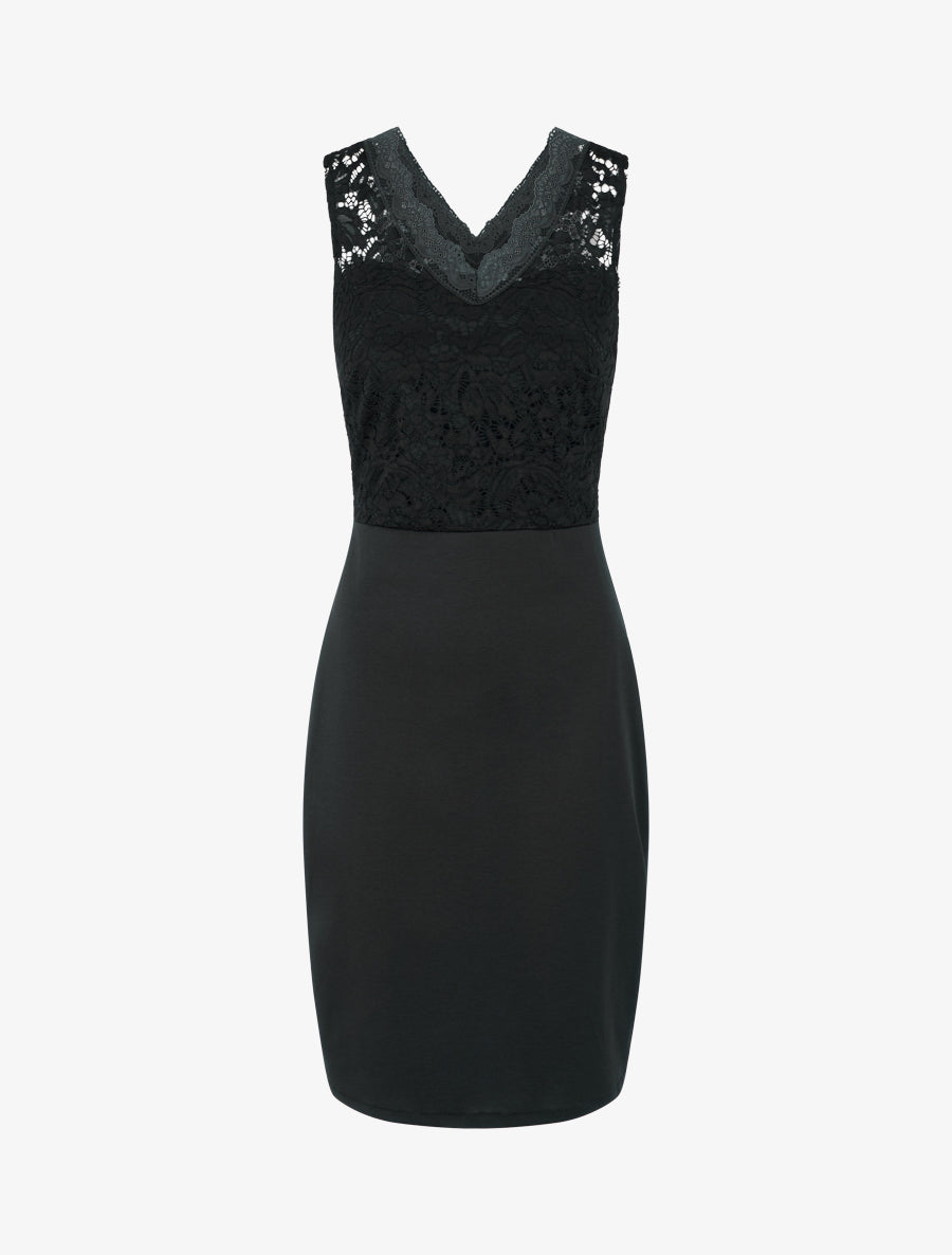 Robe ajustée sans manches à buste dentelle - Noir - 1