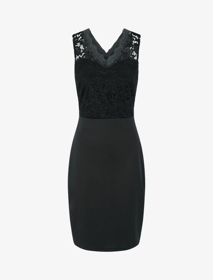 Robe ajustée sans manches à buste dentelle - Noir - 1