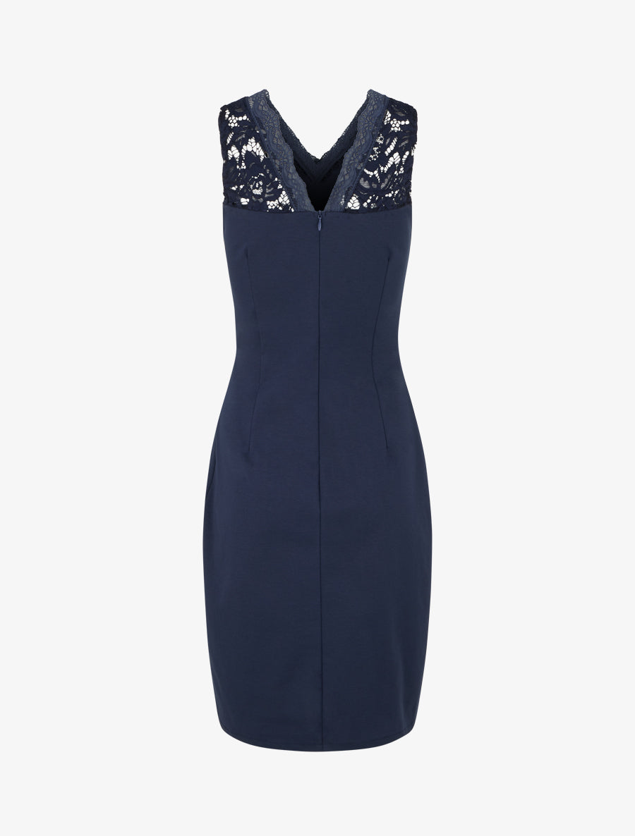 Robe ajustée sans manches à buste dentelle - Marine - 2