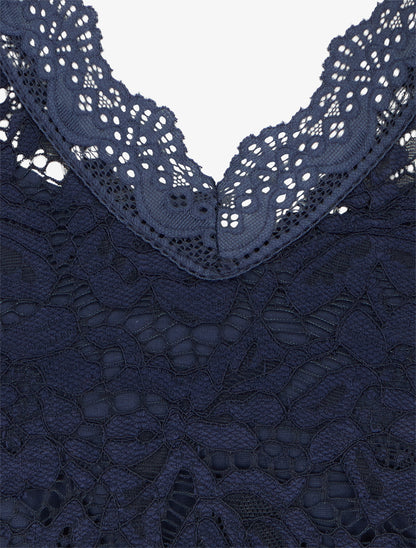 Robe ajustée sans manches à buste dentelle - Marine - 3