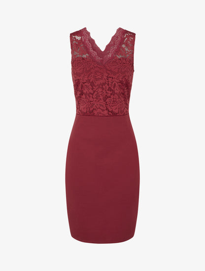 Robe ajustée sans manches à buste dentelle - Bordeaux - 1