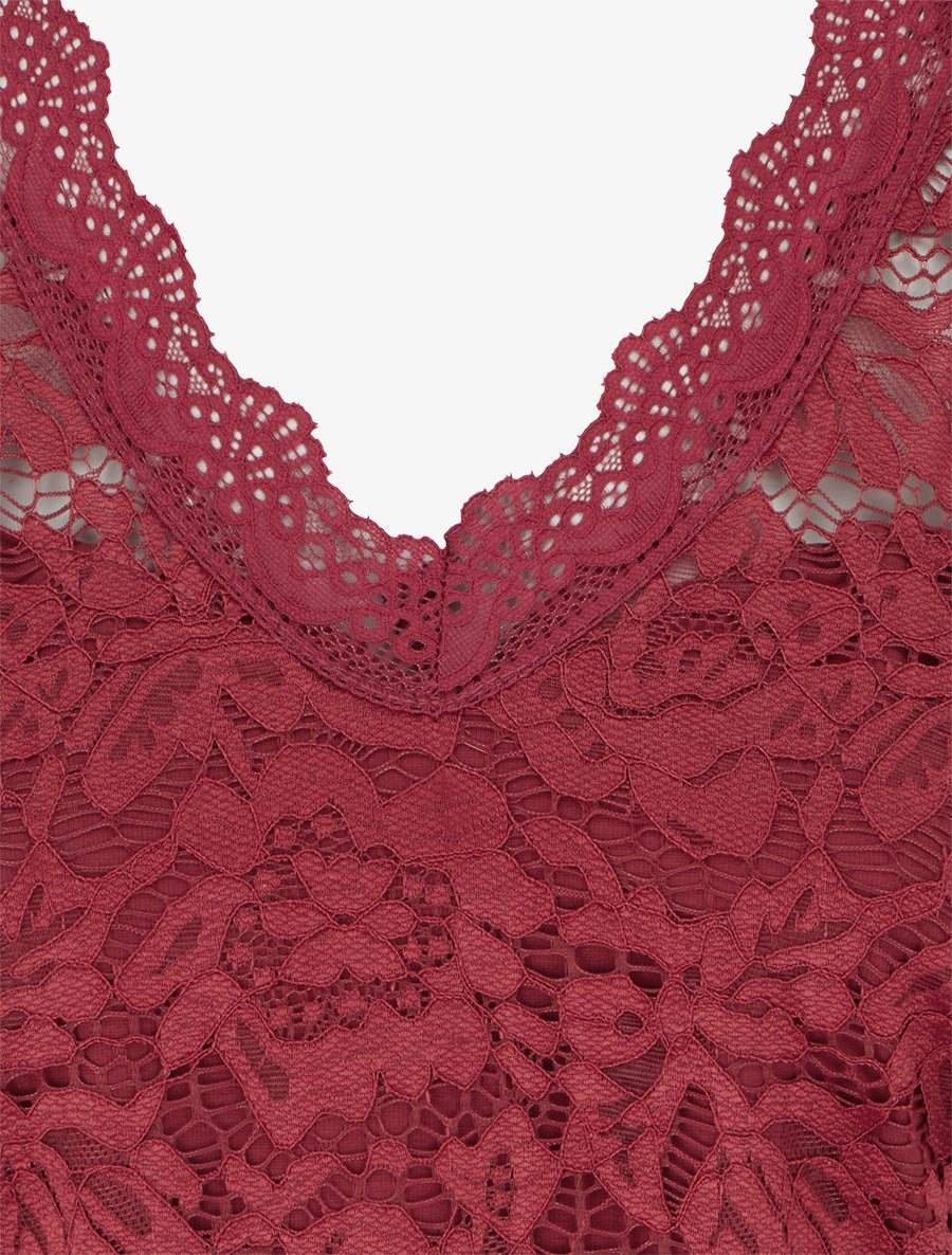 Robe ajustée sans manches à buste dentelle - Bordeaux - 3