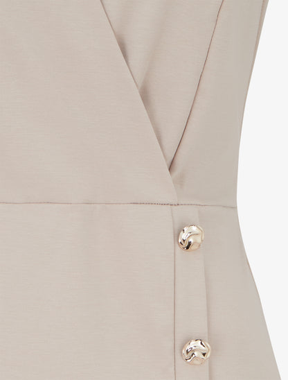 Robe cache-coeur sans manches à boutons décoratifs - Taupe - 3