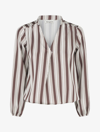 Blouse rayée satinée coupe boule - Marron - 1