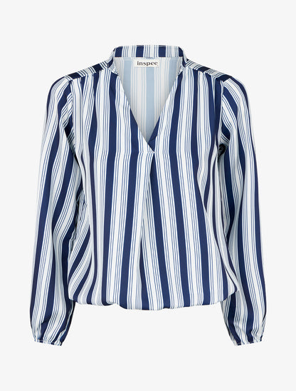 Blouse rayée satinée coupe boule - Marine - 1
