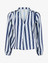 Blouse rayée satinée coupe boule - Marine - 1