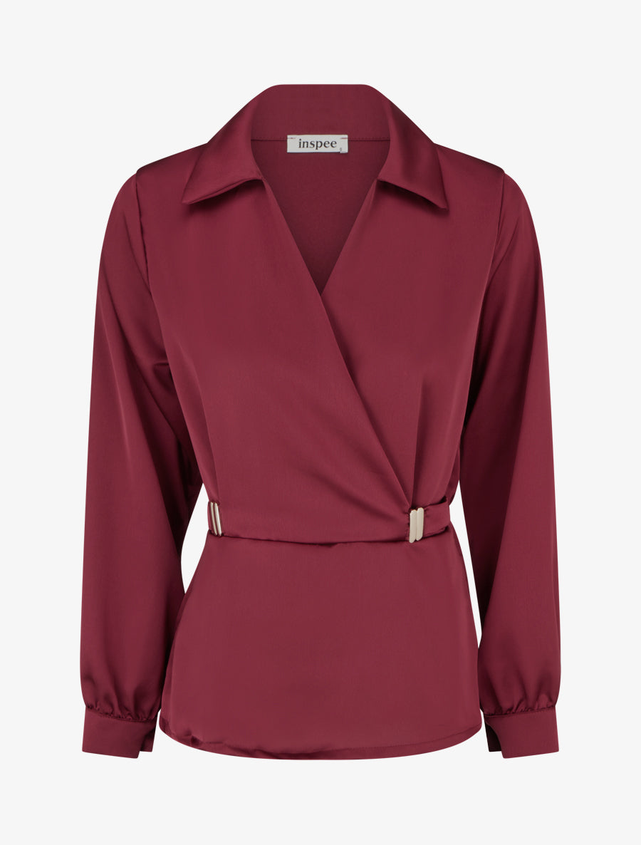 Blouse satinée à taille élastiquée - Bordeaux - 1