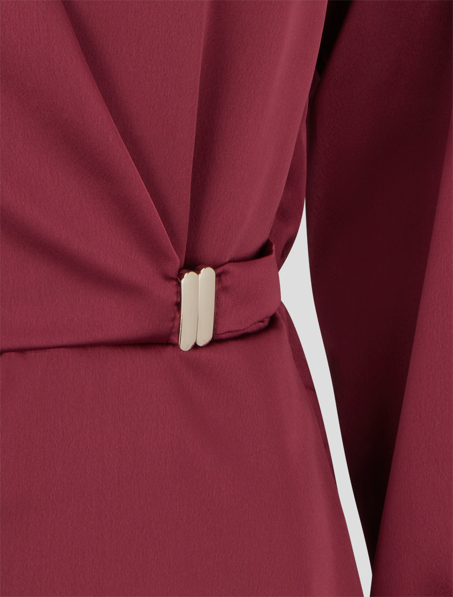 Blouse satinée à taille élastiquée - Bordeaux - 3
