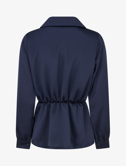 Blouse satinée à taille élastiquée - Marine - 2