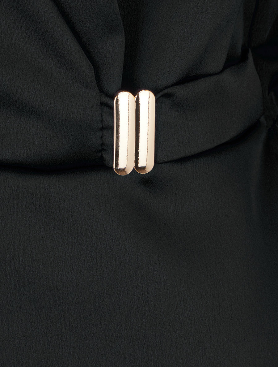 Blouse satinée à taille élastiquée - Noir - 3