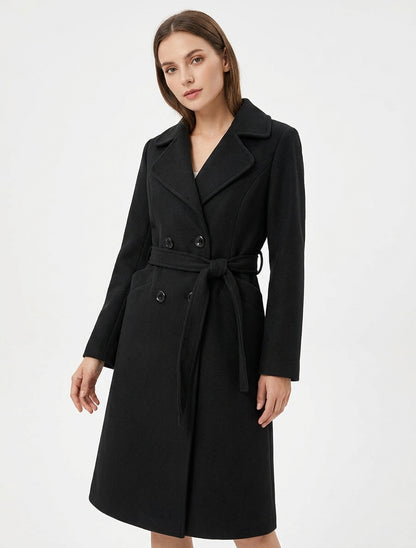 Manteau long ceinturé à épaulettes - Noir