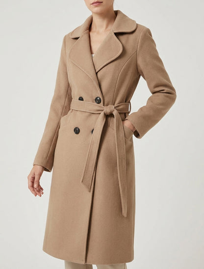 Manteau long à épaulettes et ceinture - Camel