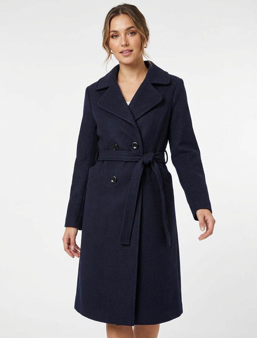 Manteau long ceinturé à épaulettes - Marine