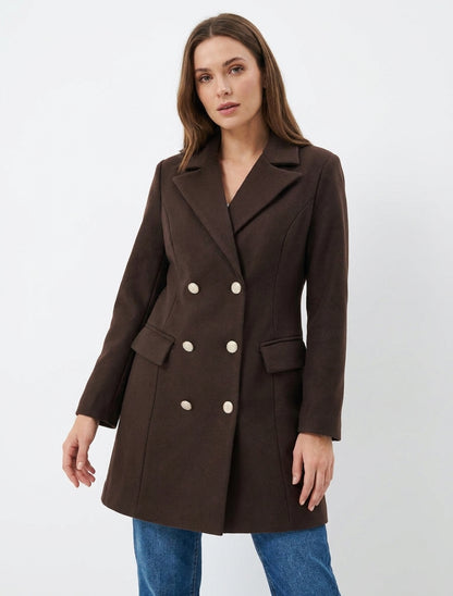 Manteau long à épaulettes - Chocolat