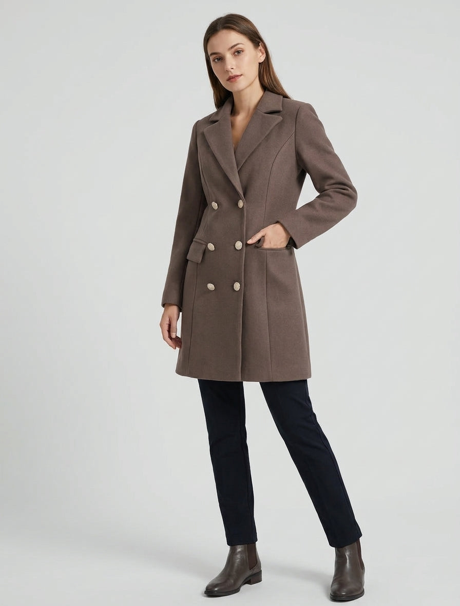 Manteau long croisé à épaulettes - Taupe foncé