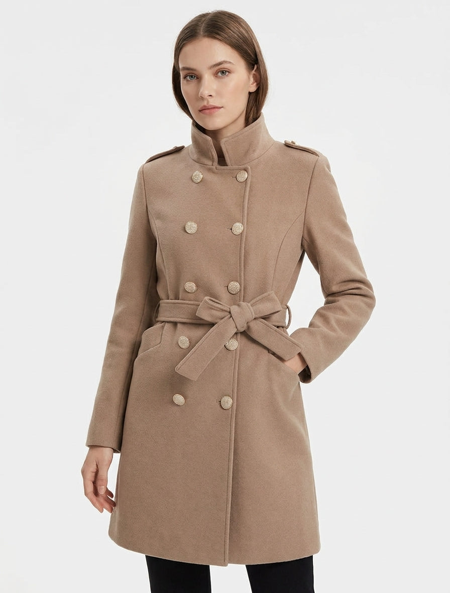 Manteau officier croisé à épaulettes - Camel
