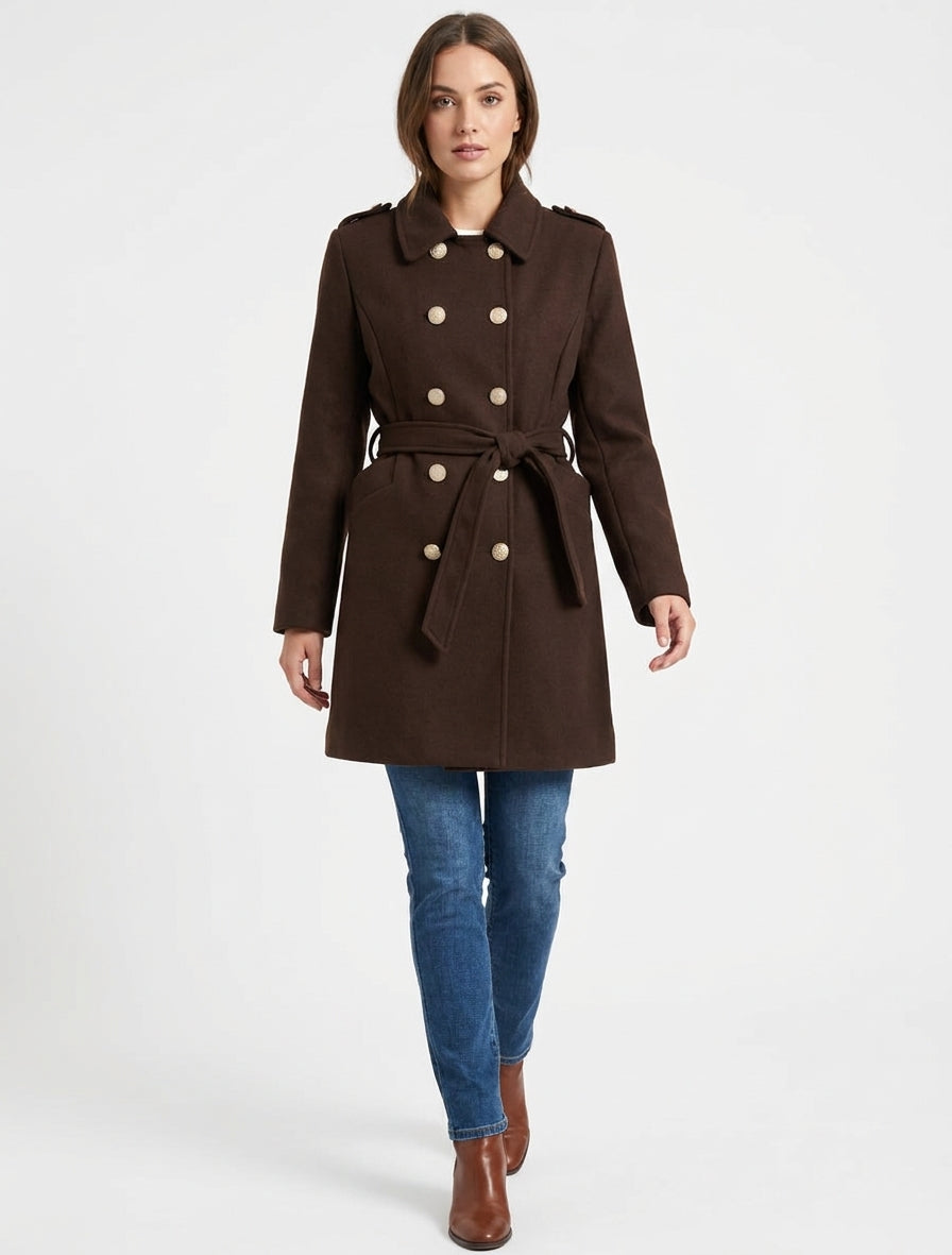 Manteau officier à épaulettes - Marron