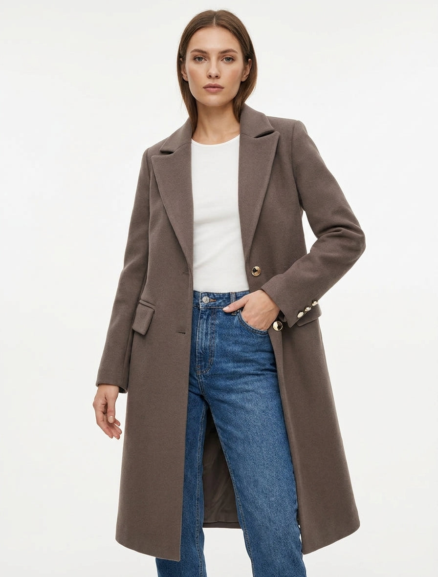 Manteau long à épaulettes - Taupe foncé