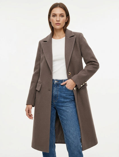 Manteau long à épaulettes - Taupe foncé