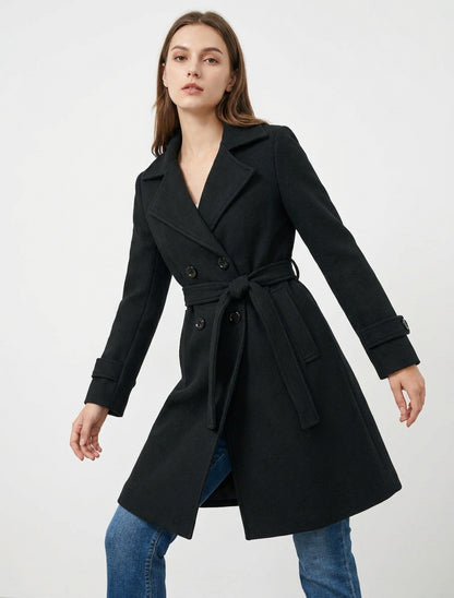 Manteau droit texturé à épaulettes - Marron