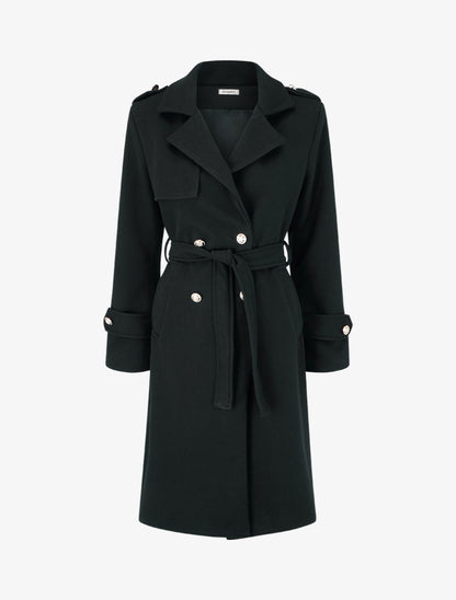 Manteau long à col cranté - Noir - 1