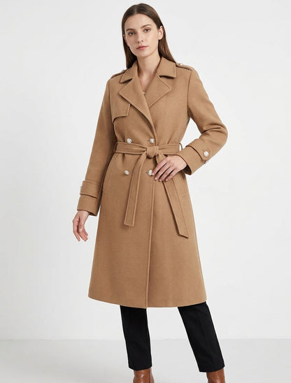Manteau long texturé à ceinture - Camel