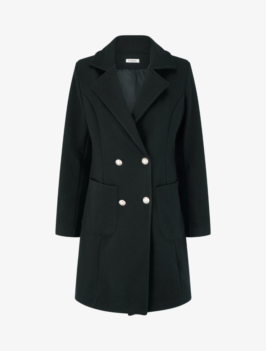 Manteau en laine mélangée à poches plaquées - Noir - 1