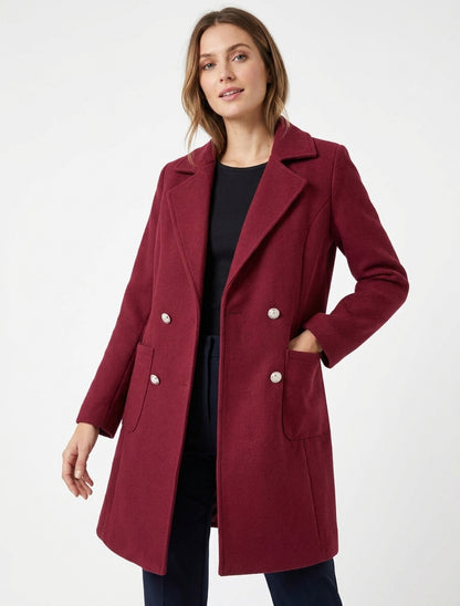 Manteau long croisé à épaulettes - Bordeaux