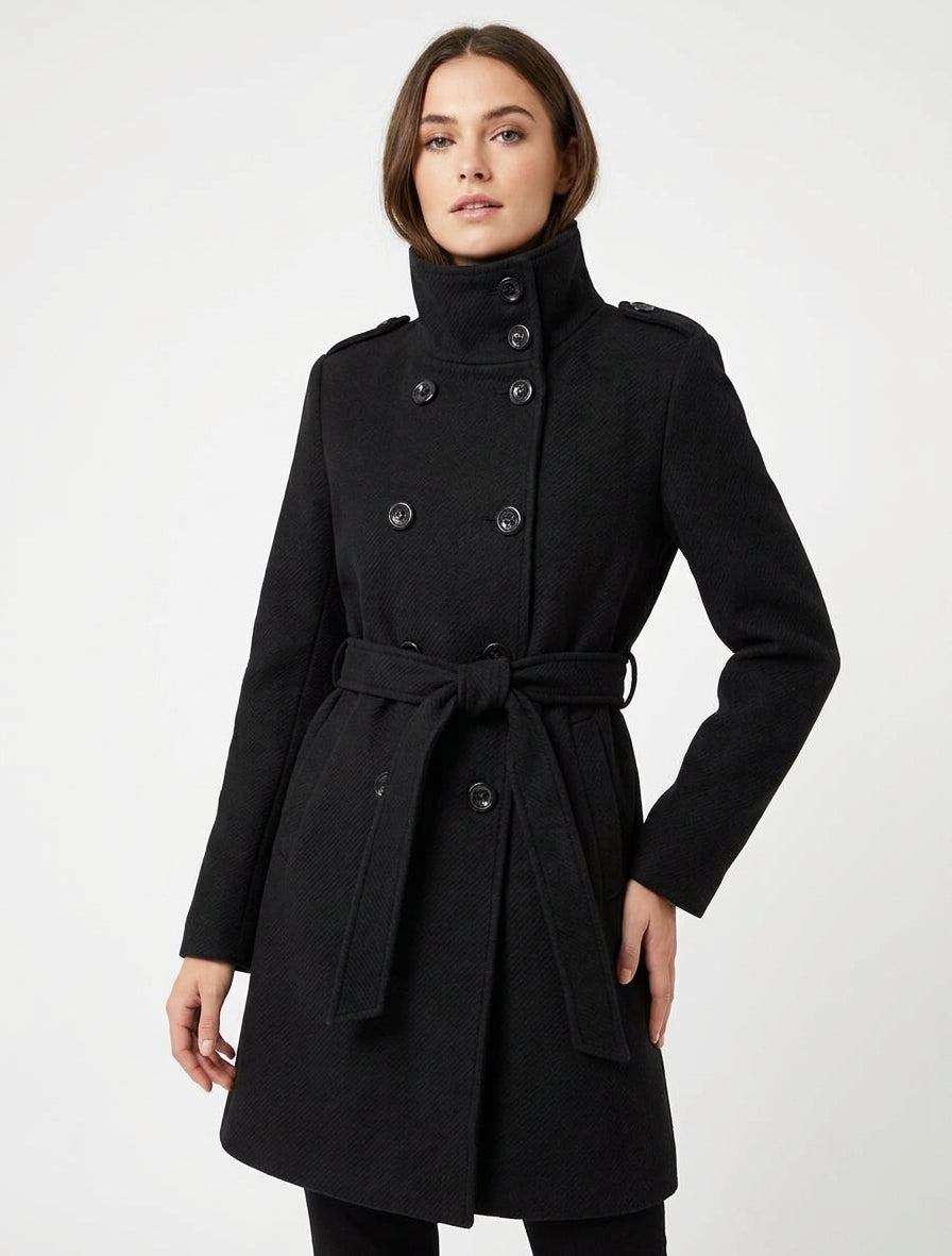 Manteau long à épaulettes - Noir