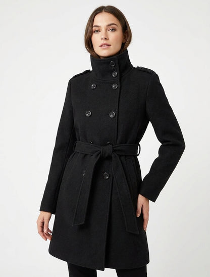 Manteau long à épaulettes - Noir