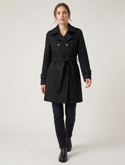 Manteau long croisé à épaulettes - Noir