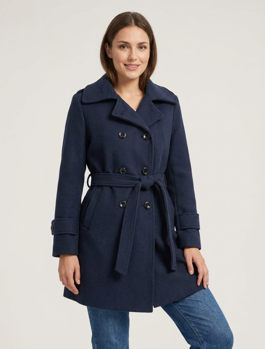 Manteau long à épaulettes - Marine