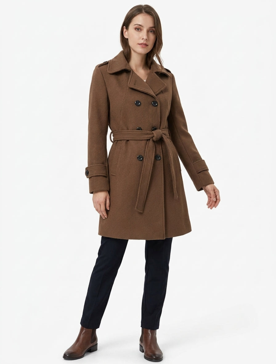 Manteau long à épaulettes - Marron
