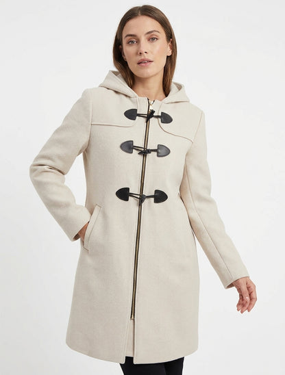 Duffle-coat à brandebourgs et capuche - Crème