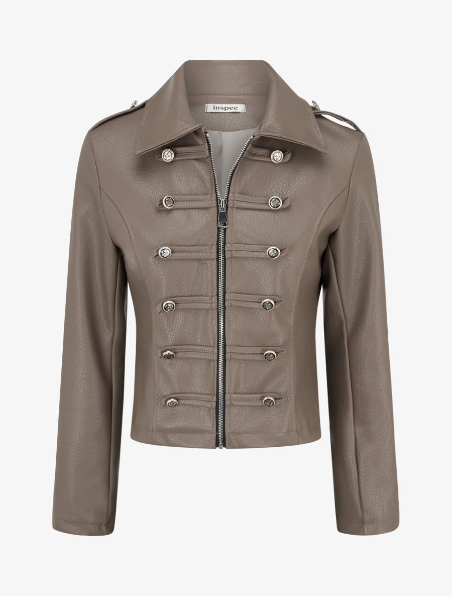 Veste simili style officier - Taupe - 1