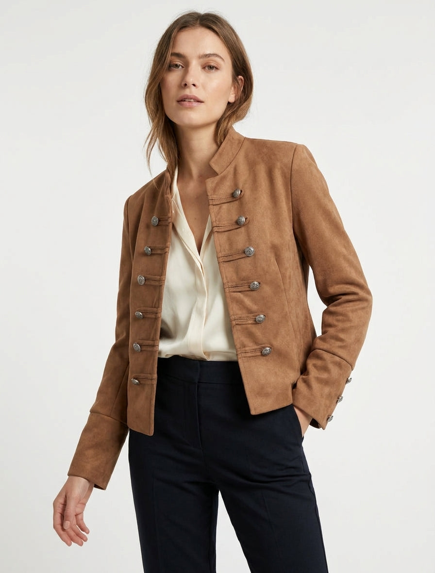 Veste suédine col droit officier - Camel
