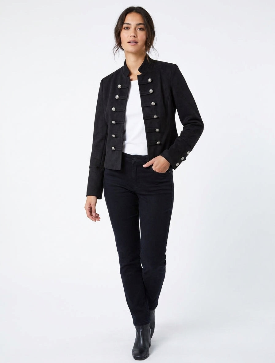 Veste suédine col officier - Noir
