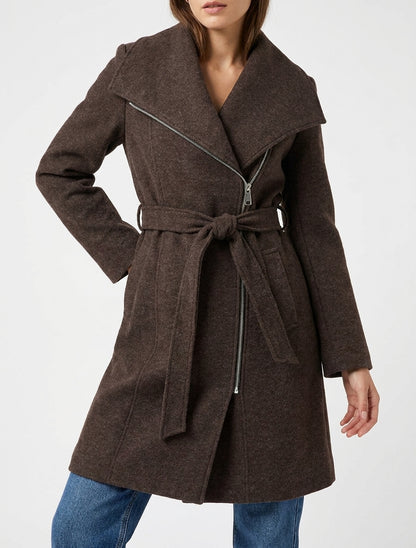 Manteau long ceinturé à épaulettes - Marron