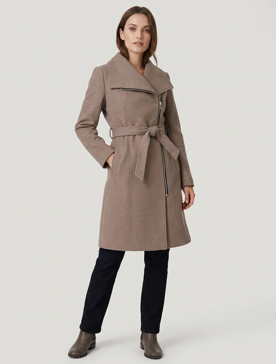 Manteau long ceinturé à épaulettes - Taupe