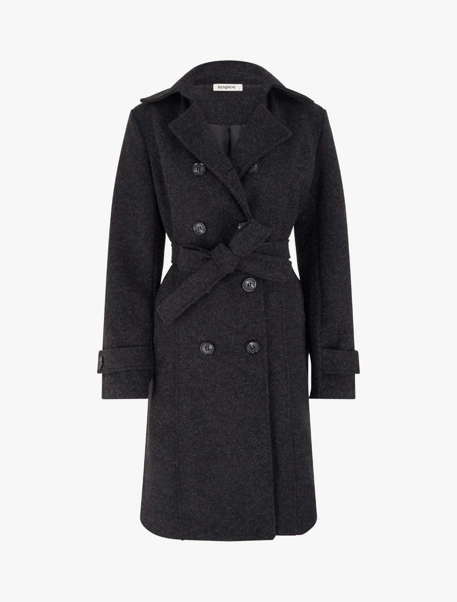Manteau long croisé basique - Noir - 1