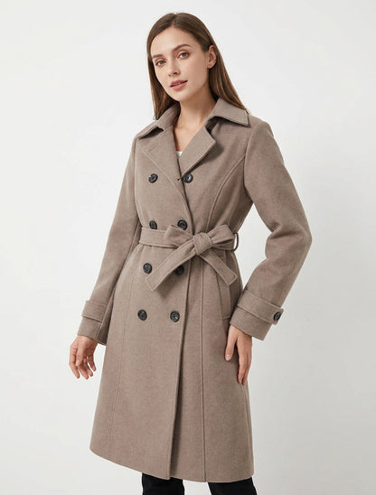 Manteau long croisé à ceinture - Taupe