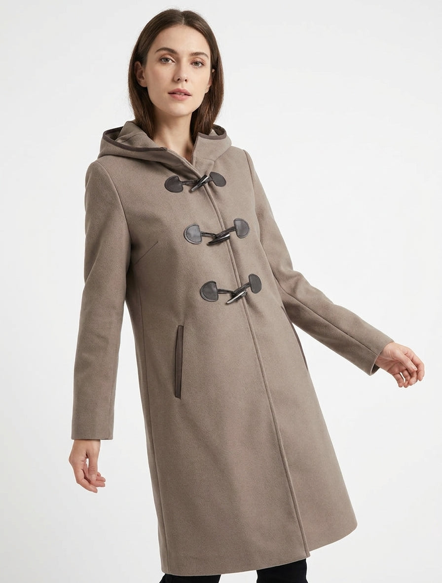 Duffle-coat à capuche et brandebourgs - Taupe